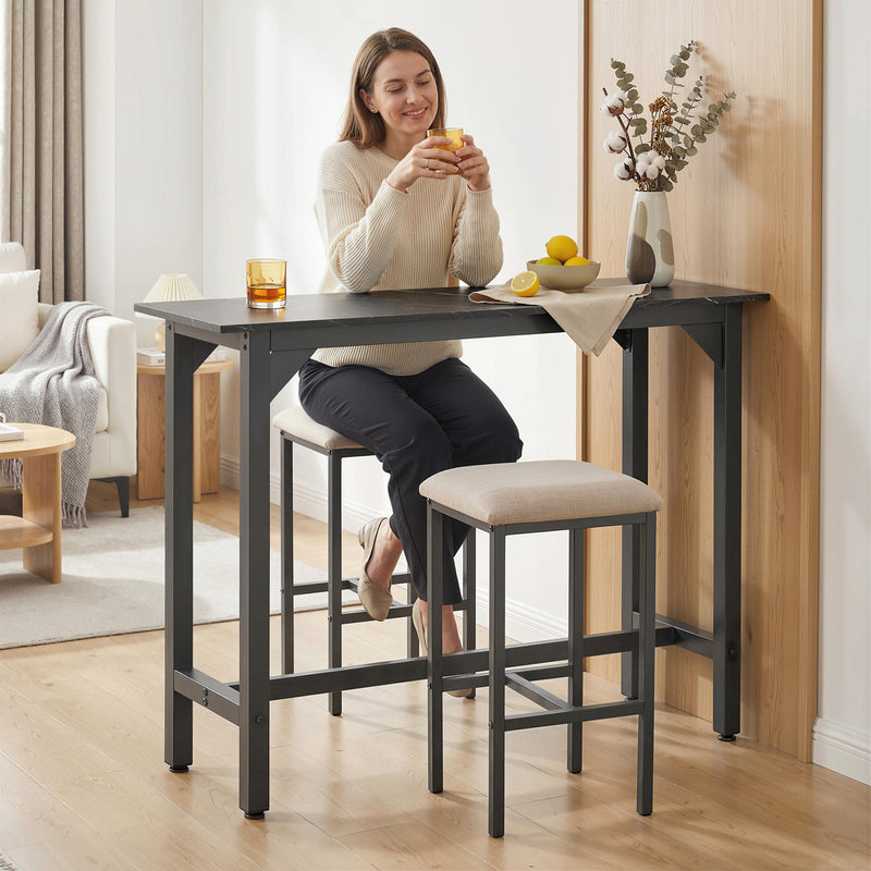 Bar Table for Small Spaces with Easy Clean Marble Effect Top Black Marble Effect AOSOM