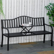 Outdoor Metal Bench with Pull-Out Centre Table for Garden or Patio Seating Black Outsunny