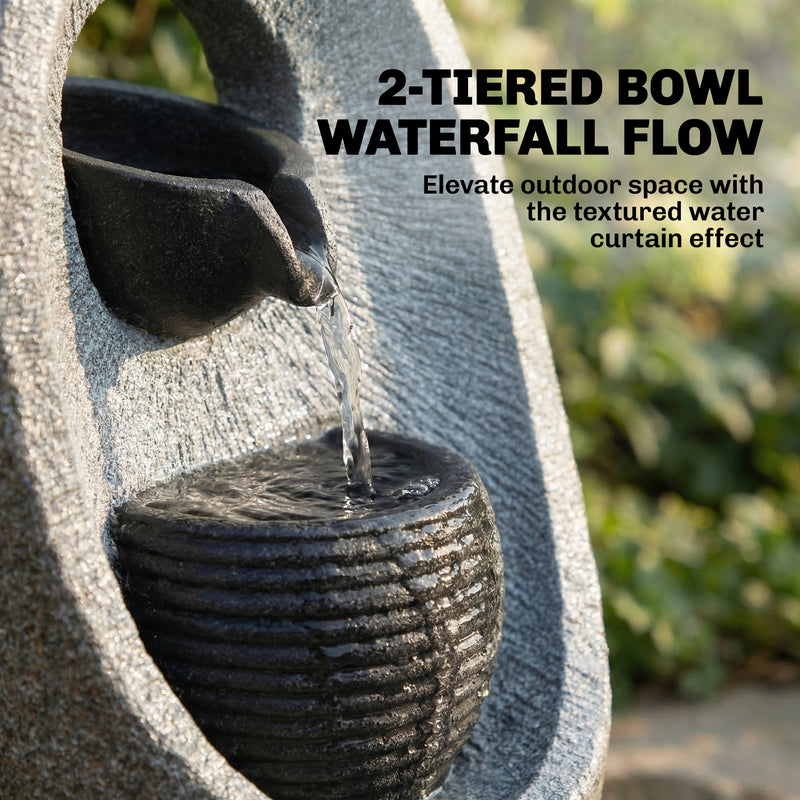 Water Fountain for Small Gardens and Balconies with LED Light and Soothing Waterfall Grey AOSOM