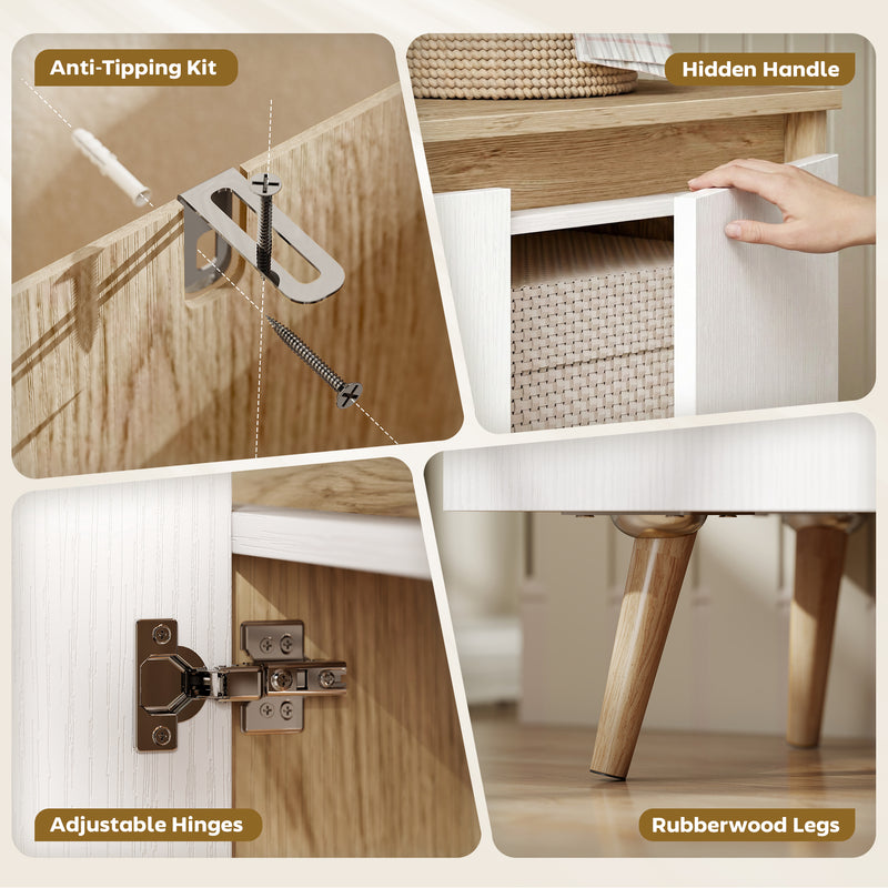Sideboard Storage Cabinet with Adjustable Shelves for Organising Dining Room Essentials Oak White