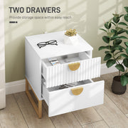 White 2 Drawer Bedside Table with Gold Legs Elegant Design by HOMCOM