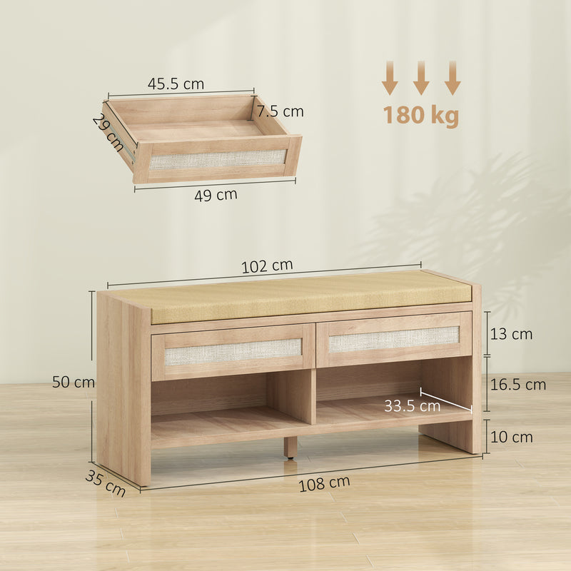 Shoe Storage Bench with Drawers and Cushioned Seat for Organised Hallways Oak and Cream Homcom