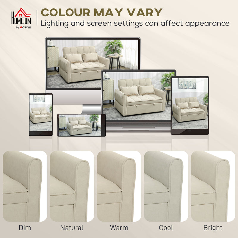 Sofa Bed, 3-in-1 Light Brown 2 Seater Pull Out Sofa Bed With Adjustable Backrest And Pillows For Small Spaces