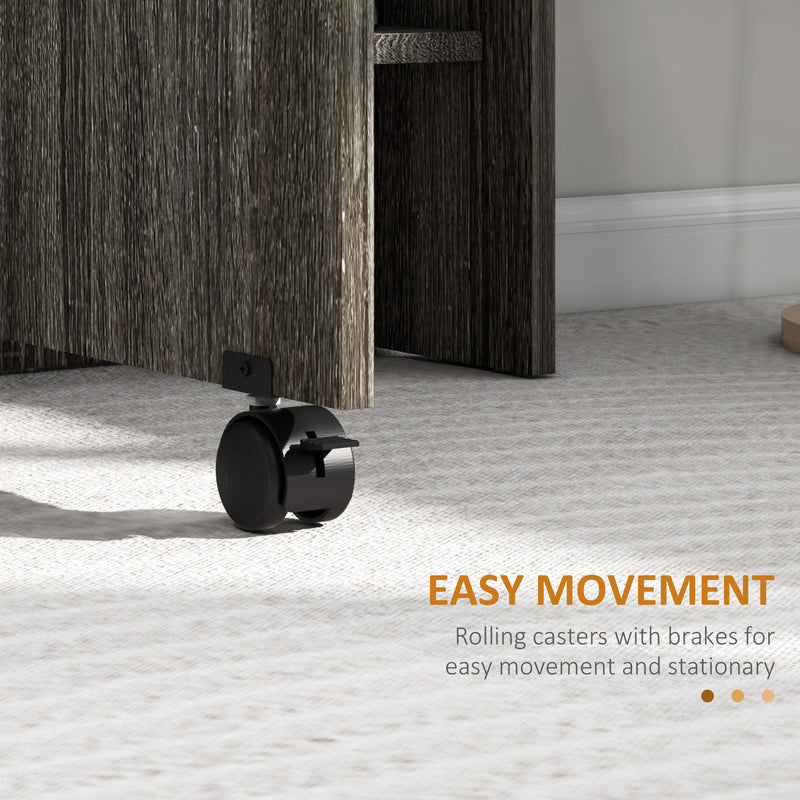 Folding Drop Leaf Dining Table with Storage Shelves and Wheels for Small Spaces, Grey