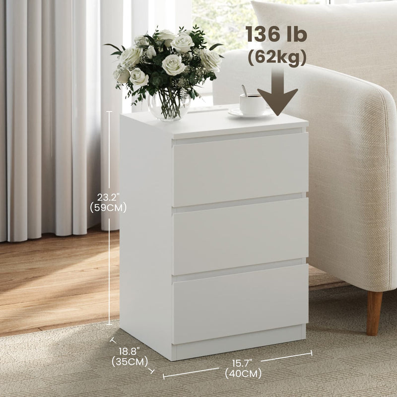 Brown Nightstand with Charging Station and 3 Drawers for Bedroom or Living Room by Vasagle