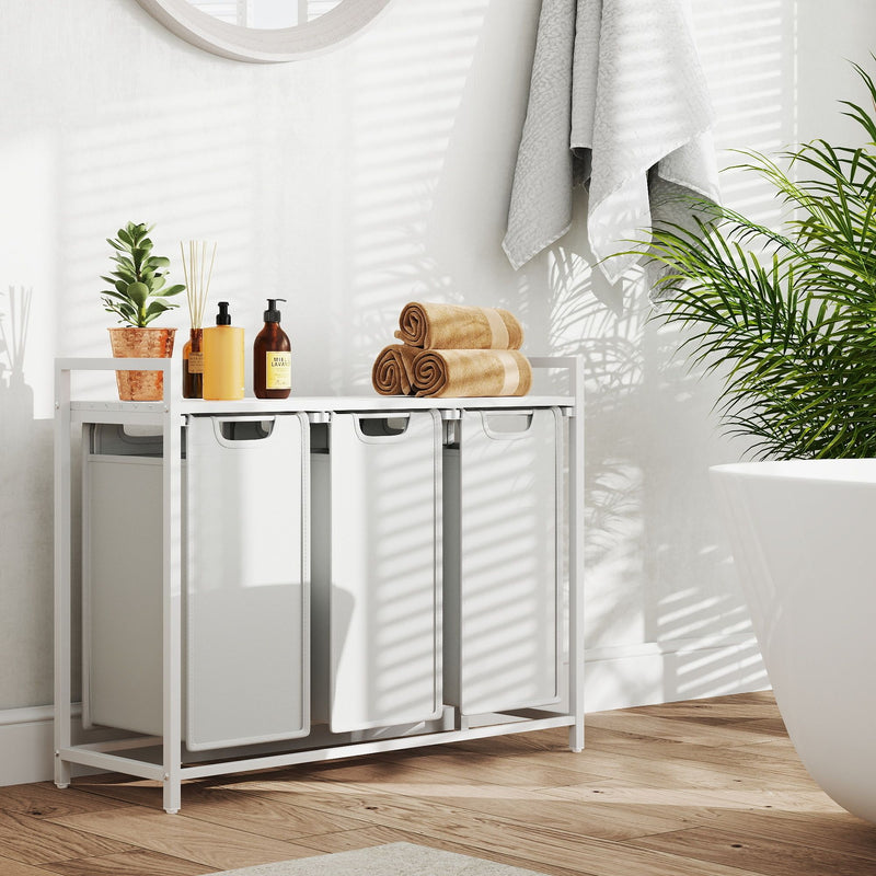 3 Compartment Laundry Hamper with Pull Out Removable Bags for Sorting Clothes by Vasagle