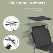 Folding Sun Lounger Deck Chair with Adjustable Backrest for Garden or Patio by Songmics