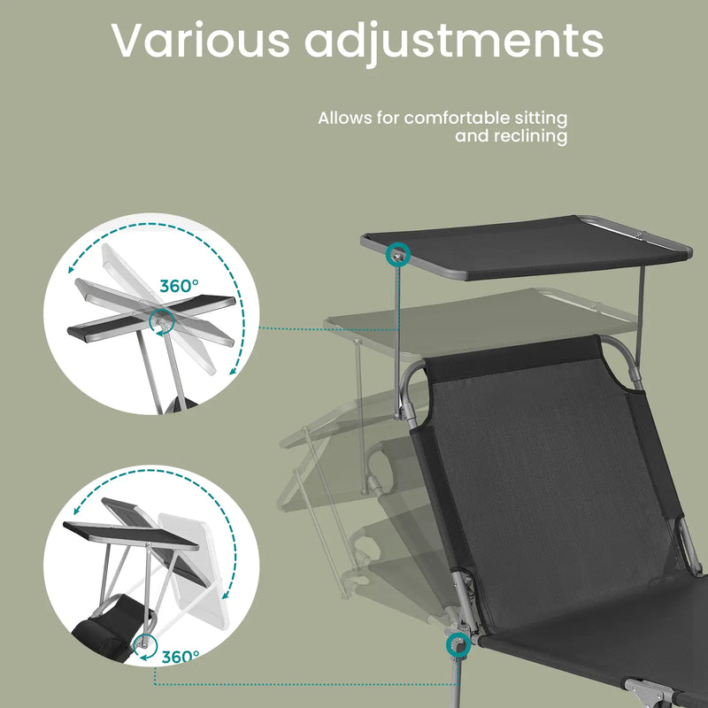 Folding Sun Lounger Deck Chair with Adjustable Backrest for Garden or Patio by Songmics