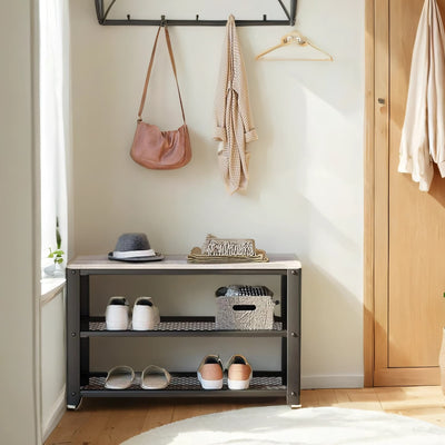 Wooden Shoe Bench with 2 Tier Shelves for Hallway Storage and Seating by Vasagle