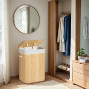 Foldable Bamboo Laundry Hamper with Lid and Handles 72L Clothes Basket by Songmics