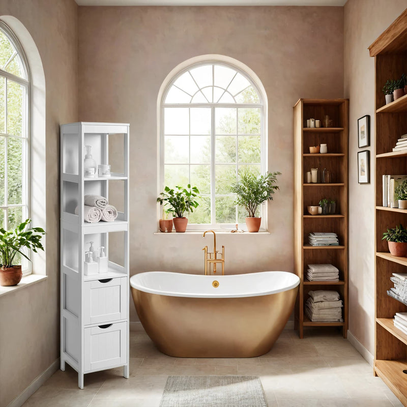 Freestanding Bathroom Floor Cabinet with 2 Drawers for Storage and Organisation by Vasagle