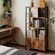 Large Wooden Bookcase with Doors and 4 Adjustable Shelves for Home Storage by Vasagle