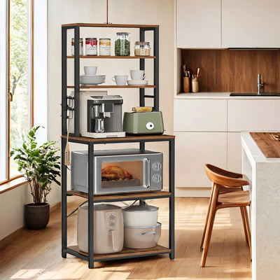 6 Tier Kitchen Baker's Rack with Storage Shelves and Hooks Coffee Bar Organiser by Vasagle