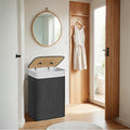 Foldable Bamboo Laundry Hamper with Lid 72L Storage Basket with Three Handles by Songmics