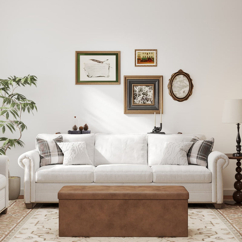 110 cm Folding Storage Ottoman Bench with Hidden Compartment for Bedroom Use by Songmics