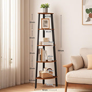 5 Tier Corner Ladder Shelf Unit for Living Room Space Saving Wood Display by Vasagle