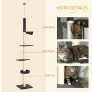 5 Tier Floor to Ceiling Cat Tree Tower With Hammock and Bed for Indoor Cats Black Cream