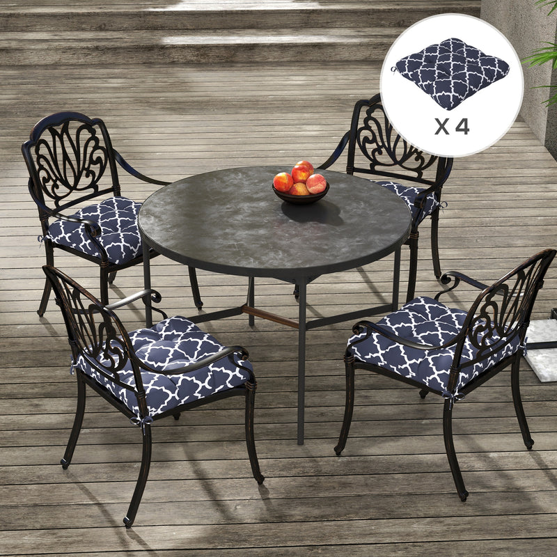 Blue 4 Piece Garden Chair Cushion Set With Ties For Indoor Or Outdoor Comfort