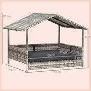 Dark Grey Wicker Dog House Rattan Pet Bed With Removable Cushion and Canopy by PawHut