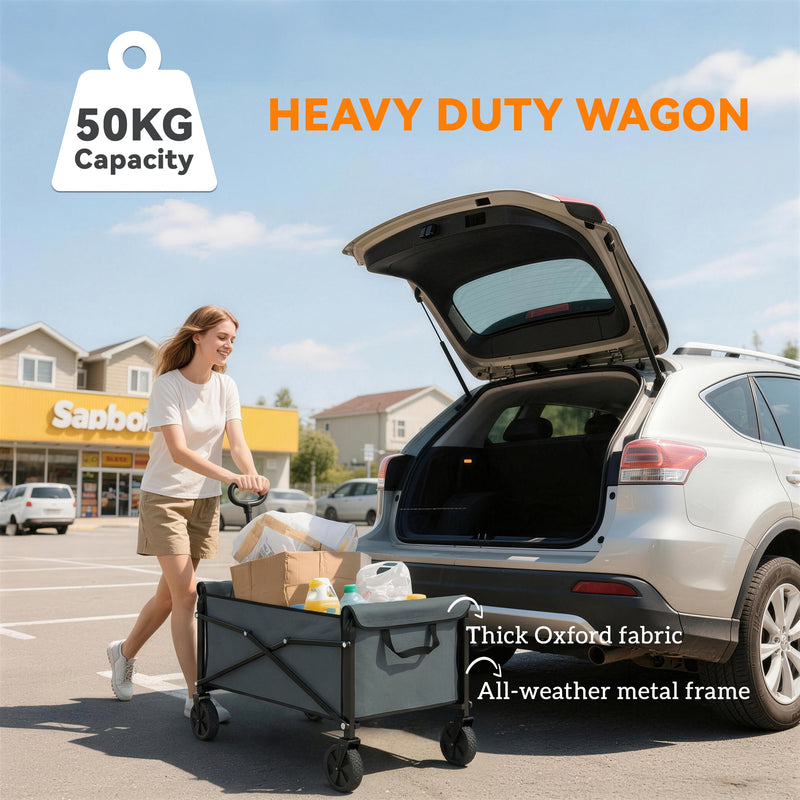 Folding Festival Trolley for Family Outings and Camping with 80L Capacity Grey Outsunny