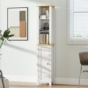 Slim Bathroom Storage Cabinet With Adjustable Shelf And Open Compartment, White