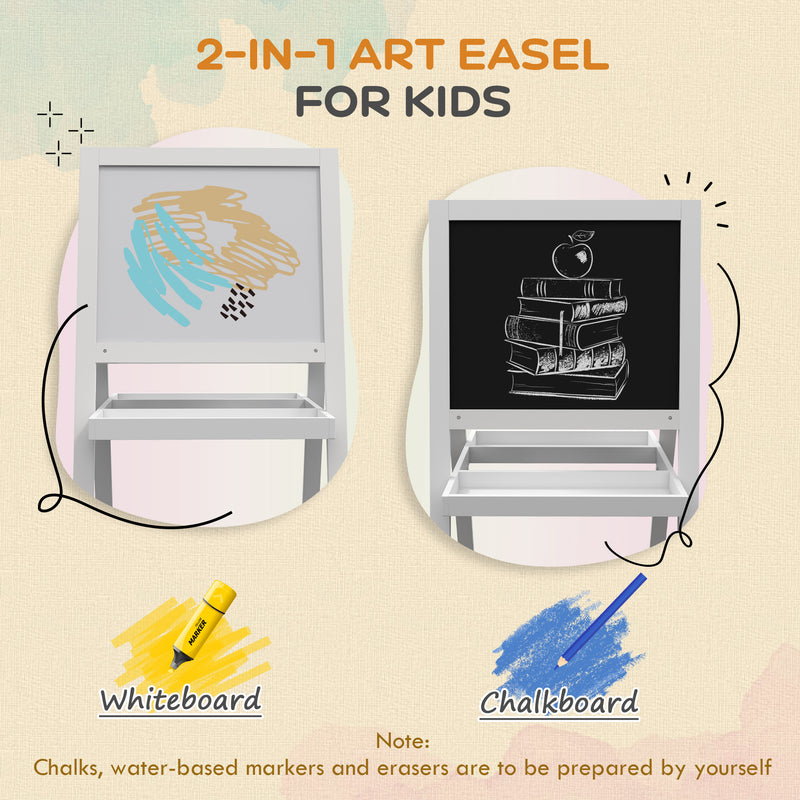 2 in 1 Kids Art Easel With Double Sided Whiteboard Chalkboard And Storage Shelf, White