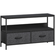 Black TV Stand Cabinet with 2 Foldable Fabric Storage Drawers Modern Entertainment Unit
