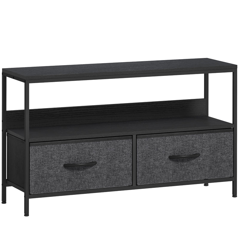 Black TV Stand Cabinet with 2 Foldable Fabric Storage Drawers Modern Entertainment Unit