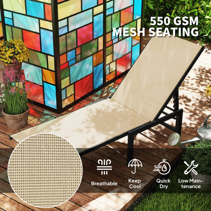 Set of 2 Adjustable Reclining Sun Loungers in Khaki For Outdoor Comfort by Outsunny