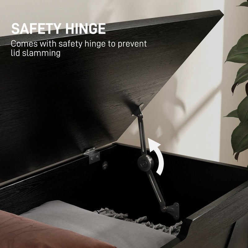 100L Wooden Storage Box With Safety Hinges Ideal for Home Organisation, Black