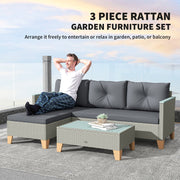 Charcoal Grey Rattan Garden Lounge Set with Cushions and Coffee Table