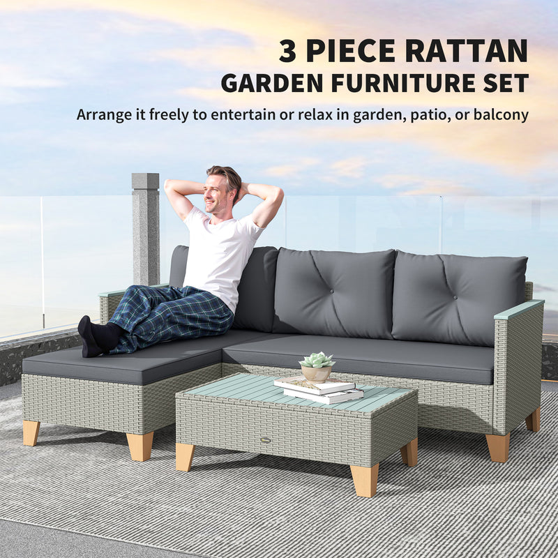 Charcoal Grey Rattan Garden Lounge Set with Cushions and Coffee Table