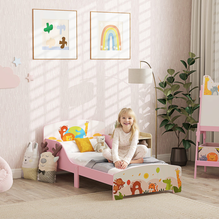 Cute Animal Themed Toddler Bed with Safety Rails 143 x 77 x 60cm by AIYAPLAY