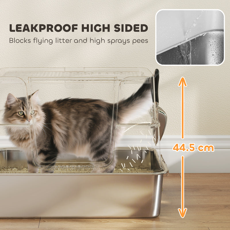 XL Enclosed Stainless Steel Cat Litter Box With Flip Top and Dual Entry Easy Clean, Silver