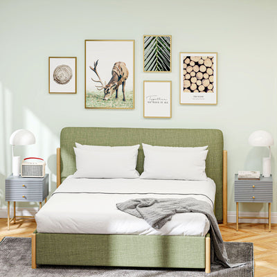 Set of Two Grey Bedside Tables with Gold Legs Storage by HOMCOM
