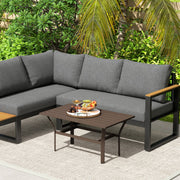 Brown Metal Garden Coffee Table with Slatted Top and Foot Pads for Outdoor Use by Outsunny