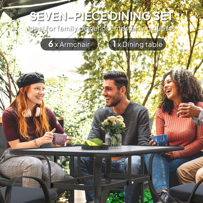 6 Seater Garden Dining Set with Cushions Ideal for Outdoor Meals - Black