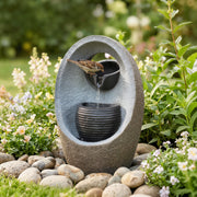 Water Fountain for Small Gardens and Balconies with LED Light and Soothing Waterfall Grey AOSOM