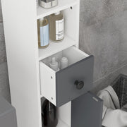 Slim Tall Bathroom Cabinet with Drawers Shelves and Cupboards for Storage Grey