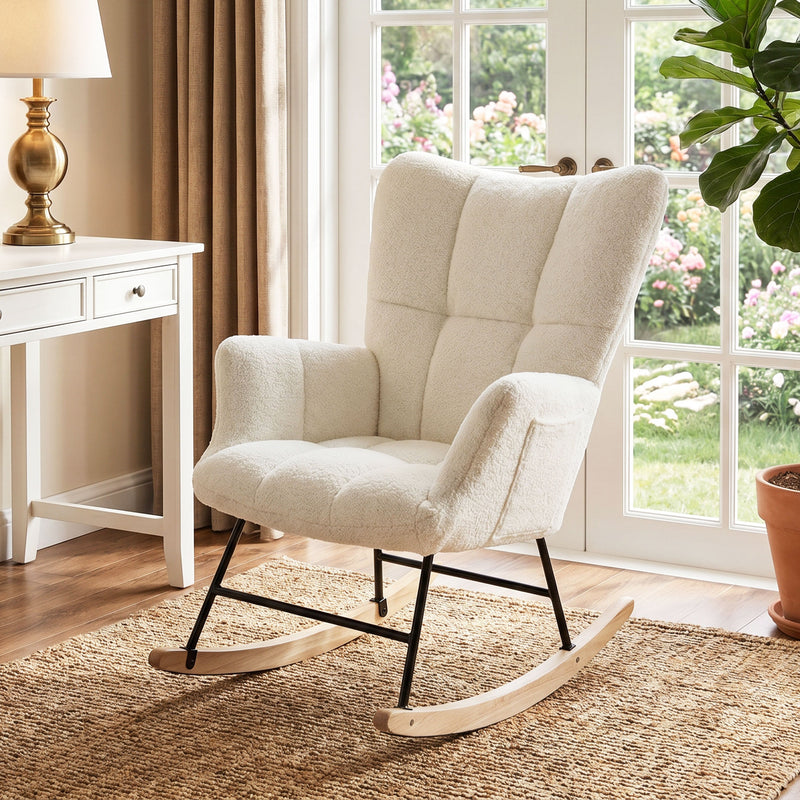 Rocking Chair for Relaxing with Soft Teddy Fleece and Supportive Foam