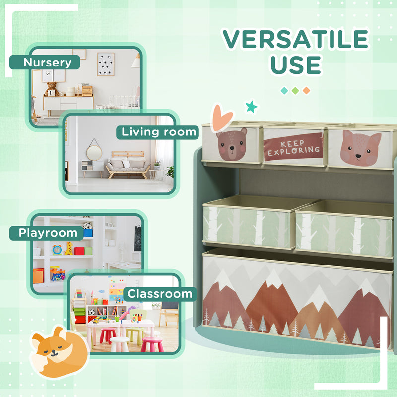 Kids Toy Storage Unit with 6 Fabric Bins Ideal for Bedrooms and Playrooms, Green