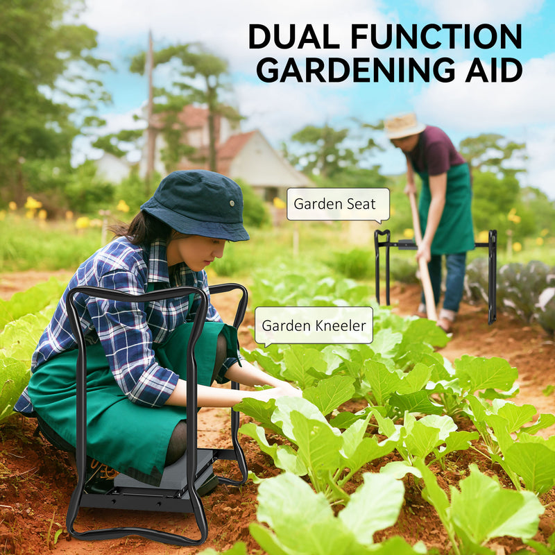 2 in 1 Garden Kneeler Seat Foldable Kneeling Pad and Support Bench Grey by Outsunny
