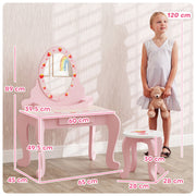 Pink Kids Dressing Table Set With Stool Mirror and Storage Strawberry Theme by AIYAPLAY