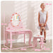 Pink Kids Dressing Table Set With Stool Mirror and Storage Strawberry Theme by AIYAPLAY