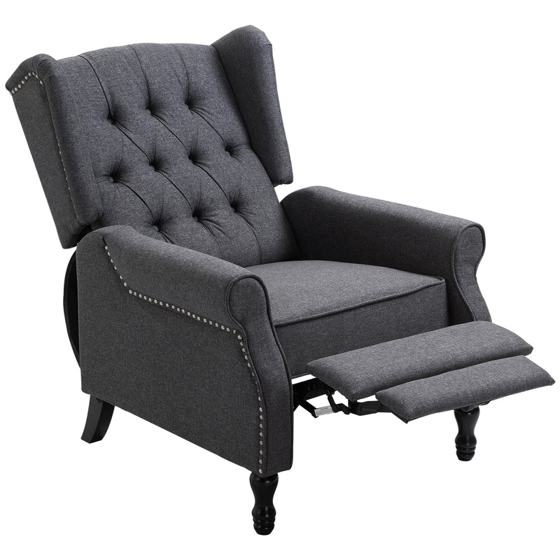 Wingback Recliner Armchair With Footrest and Button Tufted Back for Living Room Dark Grey