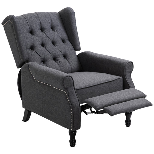 Wingback Recliner Armchair With Footrest and Button Tufted Back for Living Room Dark Grey