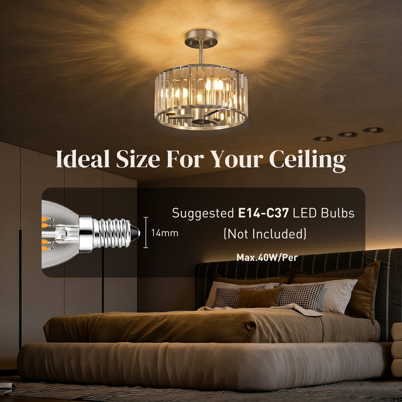 Crystal Ceiling Light for Brightening Bedrooms or Living Rooms Semi Flush