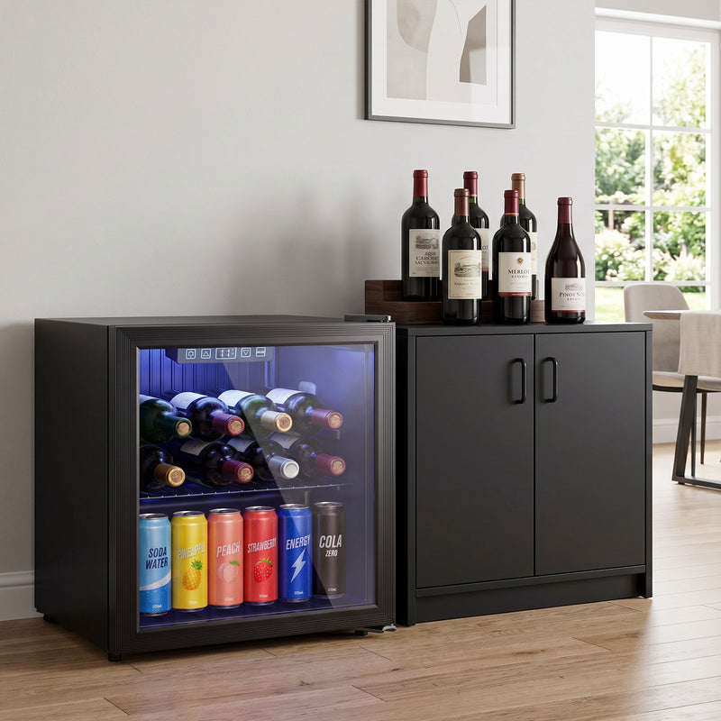 Drinks Fridge for 48 Cans with Adjustable Shelf and UV Glass Door Black