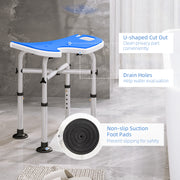 Adjustable Height Padded Shower Stool With U Shaped Seat For Bathroom Comfort, Dark Blue
