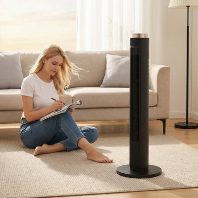 Tower Fan with Quiet Sleep Mode and Remote App Control for Bedrooms and Living Rooms Black AOSOM